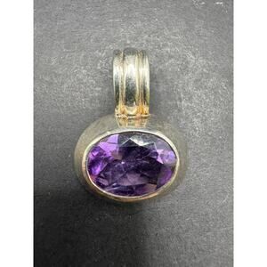 Vintage Sterling Silver 925 LT Thailand Purple Amethyst Oval Pendant 20.6MM